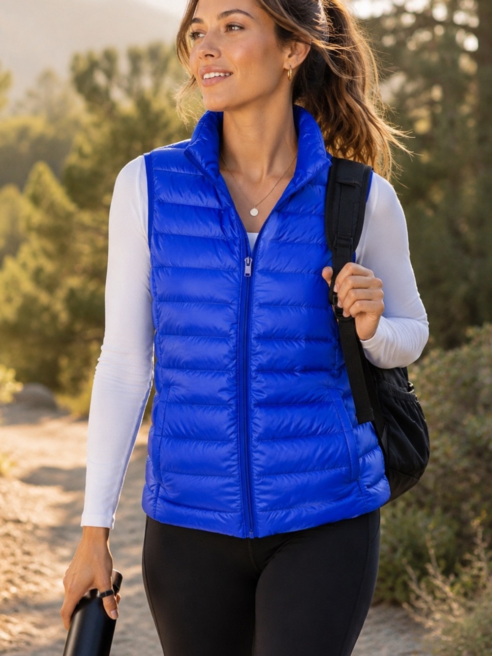 Be Inspired Women’s Down Puffer Vest Large Cobalt Blue Packable Lightweight